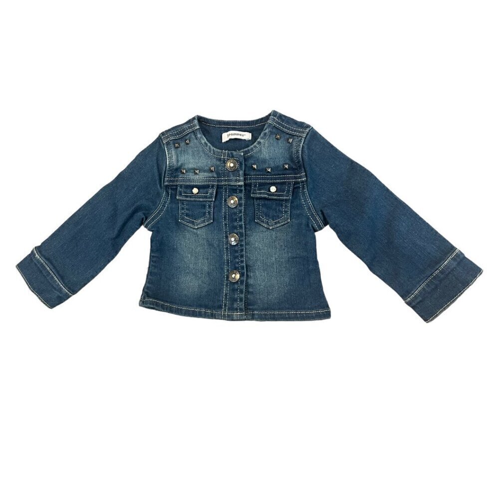 3 Pommes Baby Girl Jean Jacket 12 Months Blue Denim Embellished - Picture 2 of 6